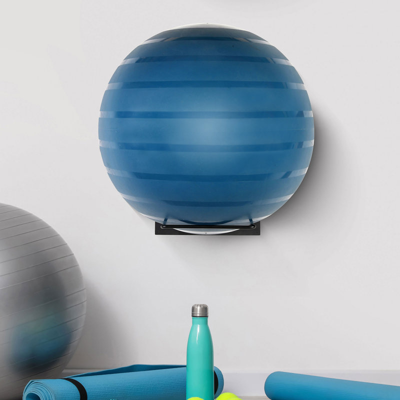 Black Metal Wall Mounted Sports Ball Rack with Wood Backing