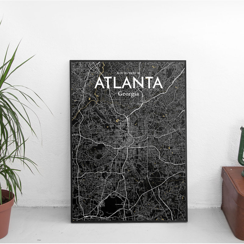 « atlanta city map », reproduction d’impression sur affiche en luxe, H 17 po x l 11 po x P 0,05 po