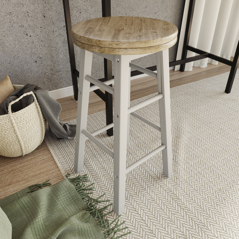 Swivel Solid Wood Counter Stool, Oak/White