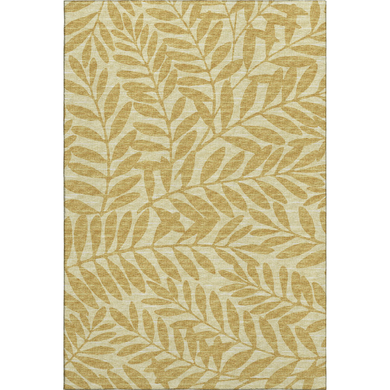 Premium Machine Washable Harsukhman AMF111 Yellow Rug, Rectangle 3' x 5'