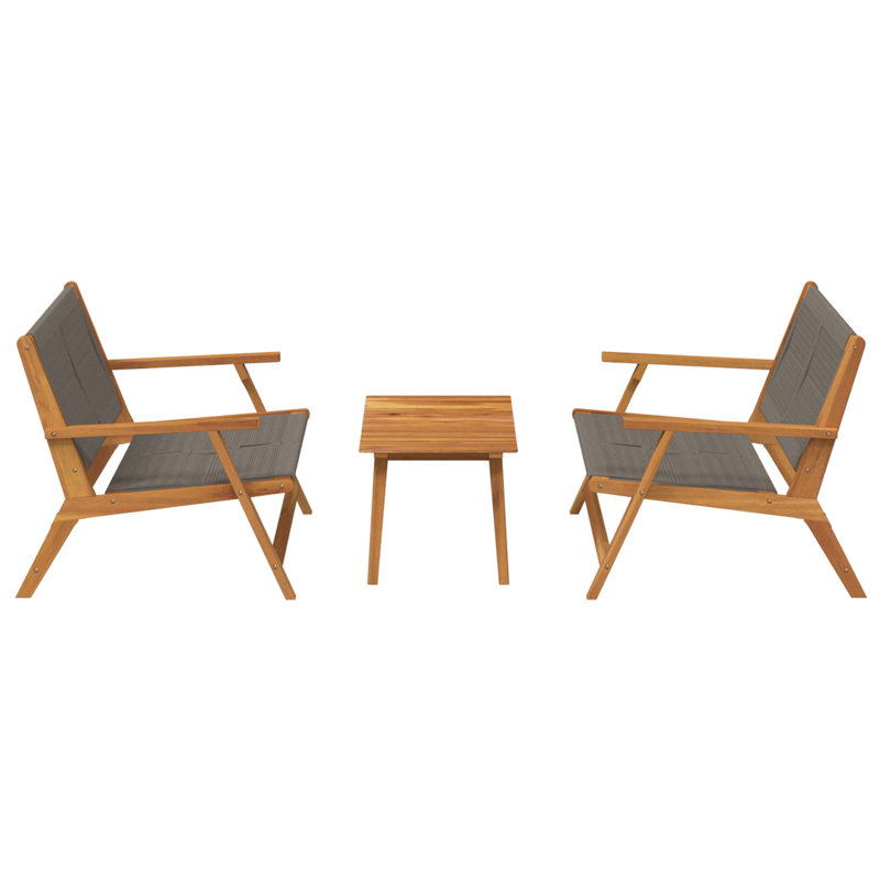 Set Of 3, Teak Look Acacia Wood Medium Durable, Grey/Brown