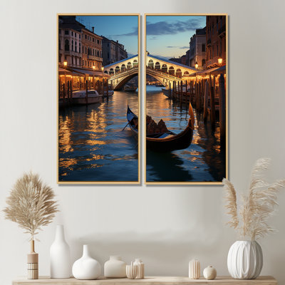 Italie, pont du Rialto Ponte II - Beige, estampes d'art traditionnelles sur toile