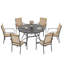 Ensemble de salle à manger 7 pièces pour terrasse, table de salle à manger ronde 53,2 po avec trou de parasol réglable et 6 chaises empilables en textilène-29253926