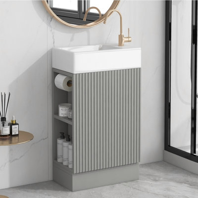 Meuble-lavabo 18,6 po avec lavabo, meuble-lavabo avec tablette à deux niveaux, orienté vers la gauche ou vers la droite
