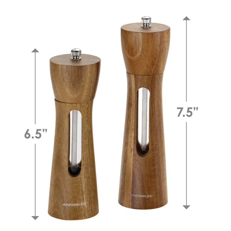 Acacia Wood Salt and Pepper Grinder Set with Stainless Steel