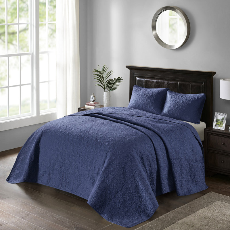 Couvre-lit réversible bleu marine - matelassé pour une texture riche Rembourrage confortable en coton prélavé surdimensionné pour un sommeil relaxant