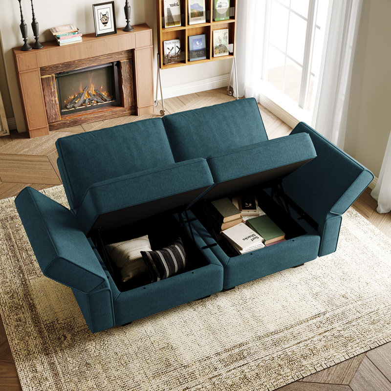 Upholstered Loveseat With Storage, Blue