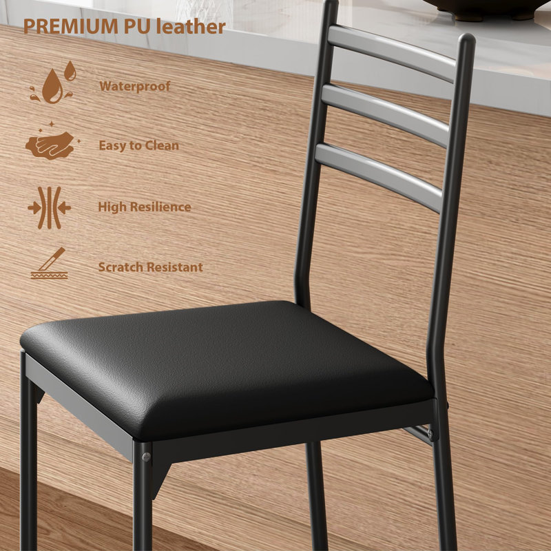 Bar Stools Set, Faux Leather Bar Chair with Back, Thick Cushion, Upholstered Counter Height Bar Stools with Footrest for Kitchen Island, Counter Bar