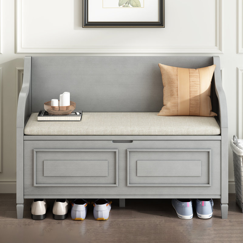 42" Wide Shoe Storage Bench with Cushion Entryway Bench Flip Top Storage Bench, Gray