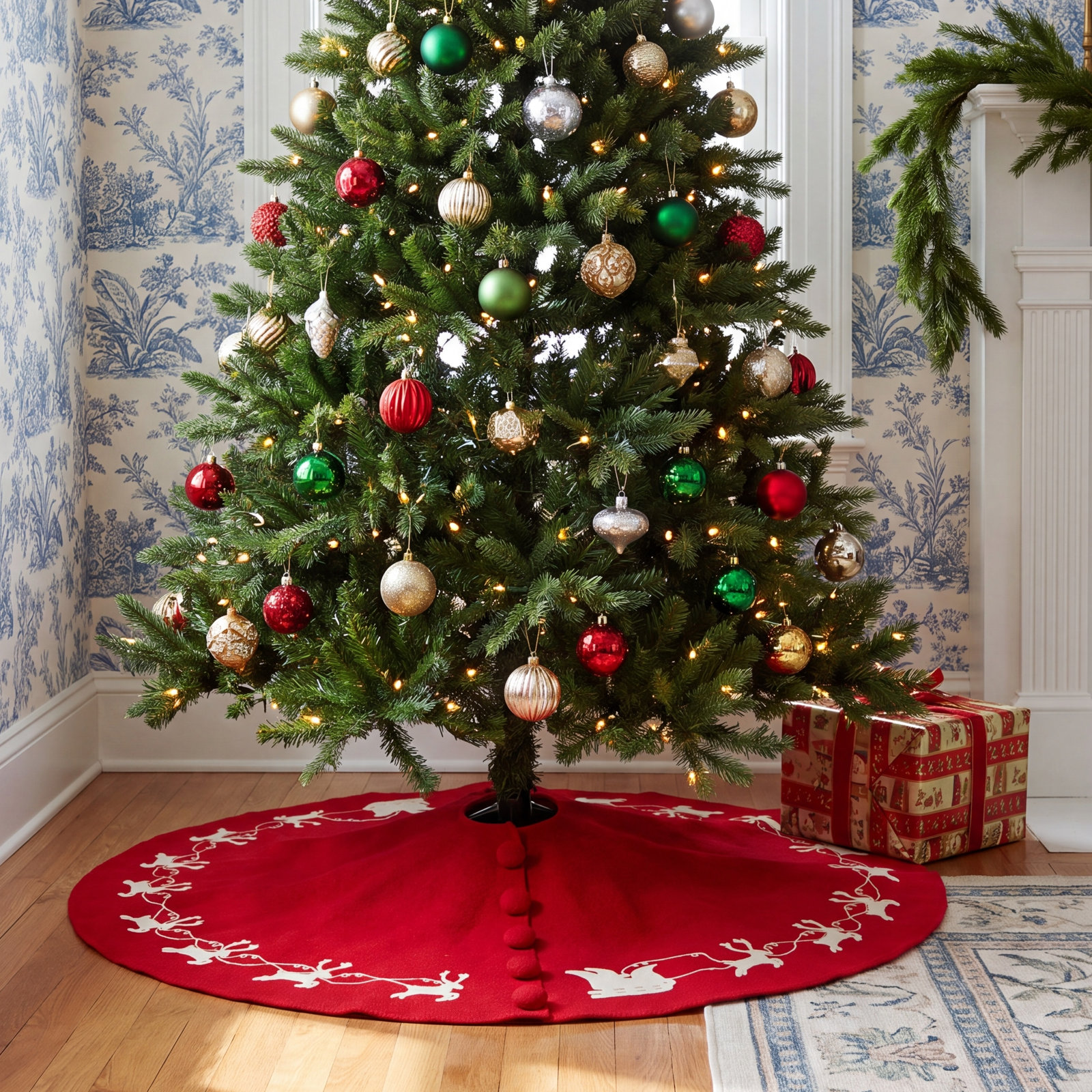 Handmade Reindeer Wool Tree Skirt