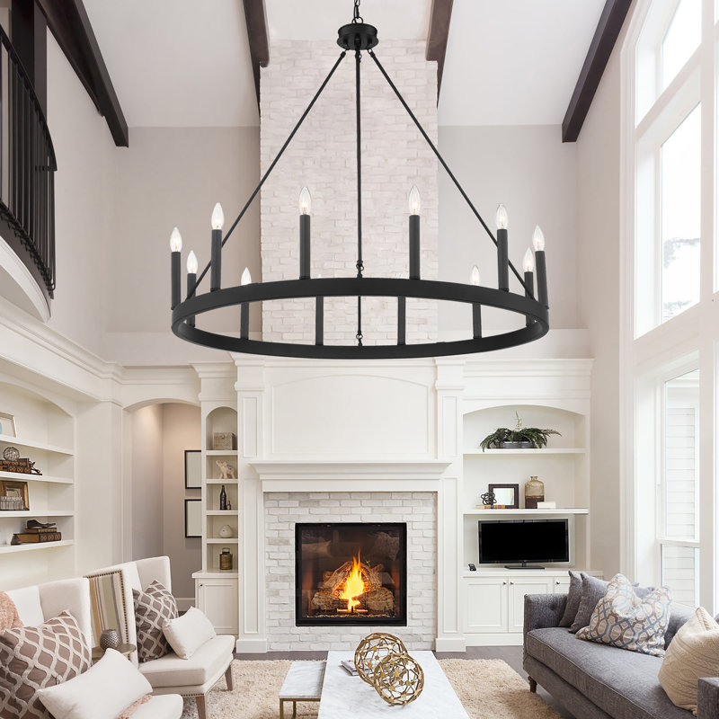 Beck 12-Light Dimmable Wagon Wheel Chandelier, Aged Zinc
