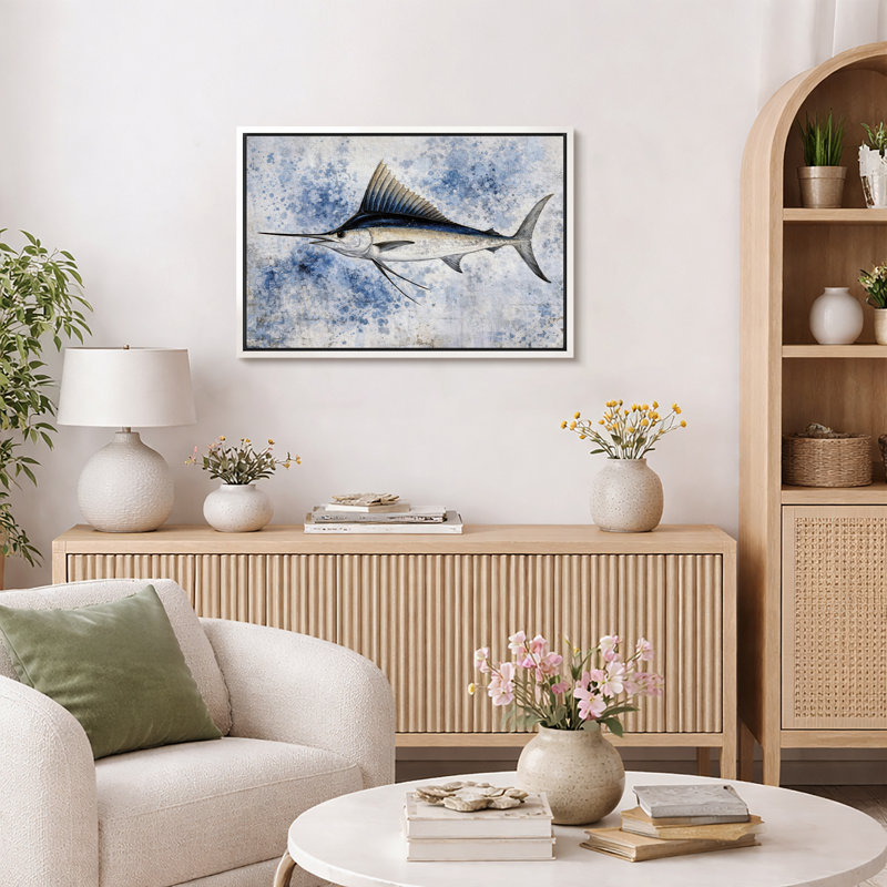Marlin poisson, H 24 po x l 36 po x P 1,5 po, Cadre blanc