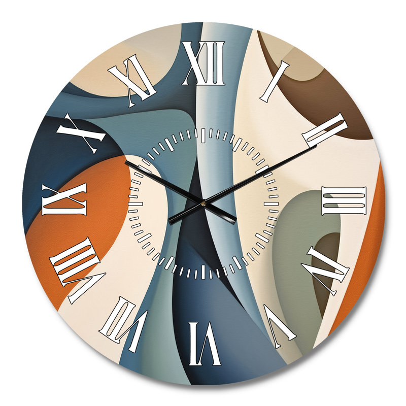 Horloge murale visages symétriques bleus, orange et formes abstraites, Médium
