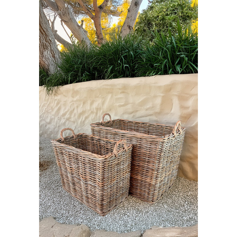 Ensemble de 2 paniers rectangulaires en rotin gris