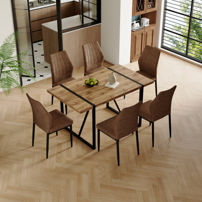 Ensemble de table de salle à manger moderne 55,1 po avec chaises en cuir synthétique, ensemble de cuisine et de salle à manger, 4 ou 6 chaises
