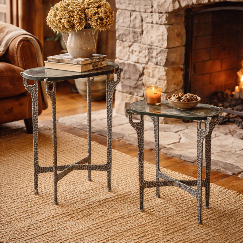 Ripple Oval Nesting Accent Table - Silver & Smoke - Set of 2