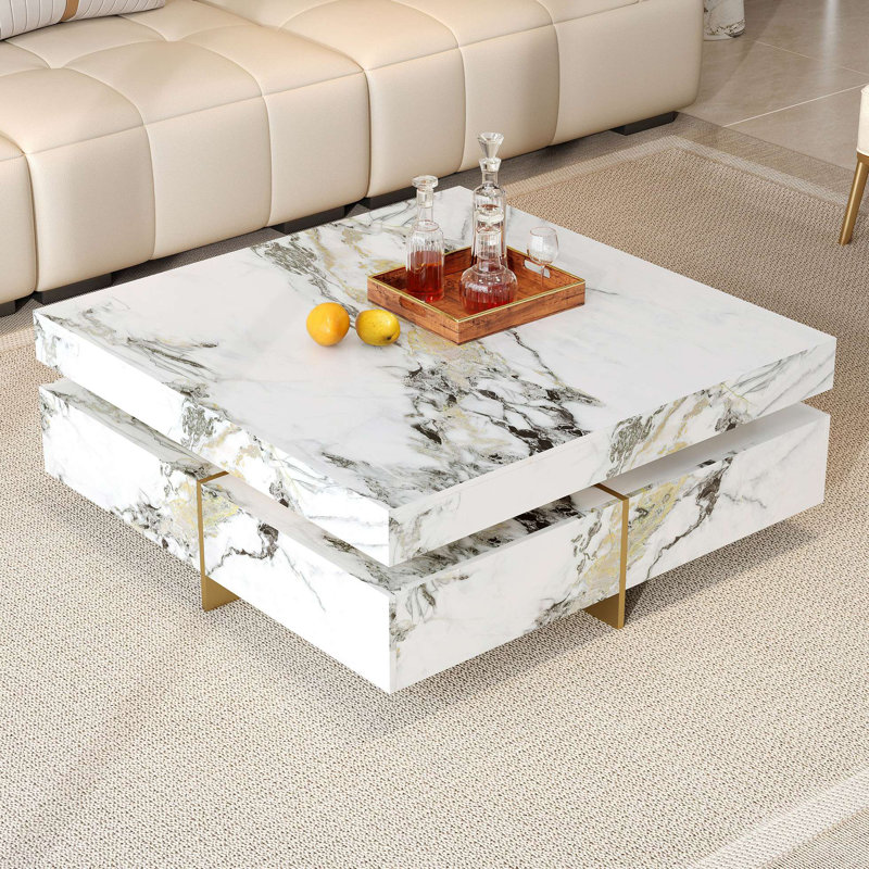 Table basse carrée avec rangement à 4 tiroirs