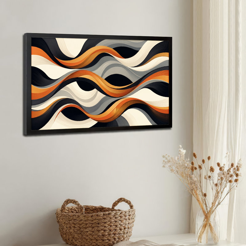 Art mural sur toile noir encadré pour le salon, la chambre à coucher, le bureau ou le vestibule - Décoration murale décorative avec motif de vagues