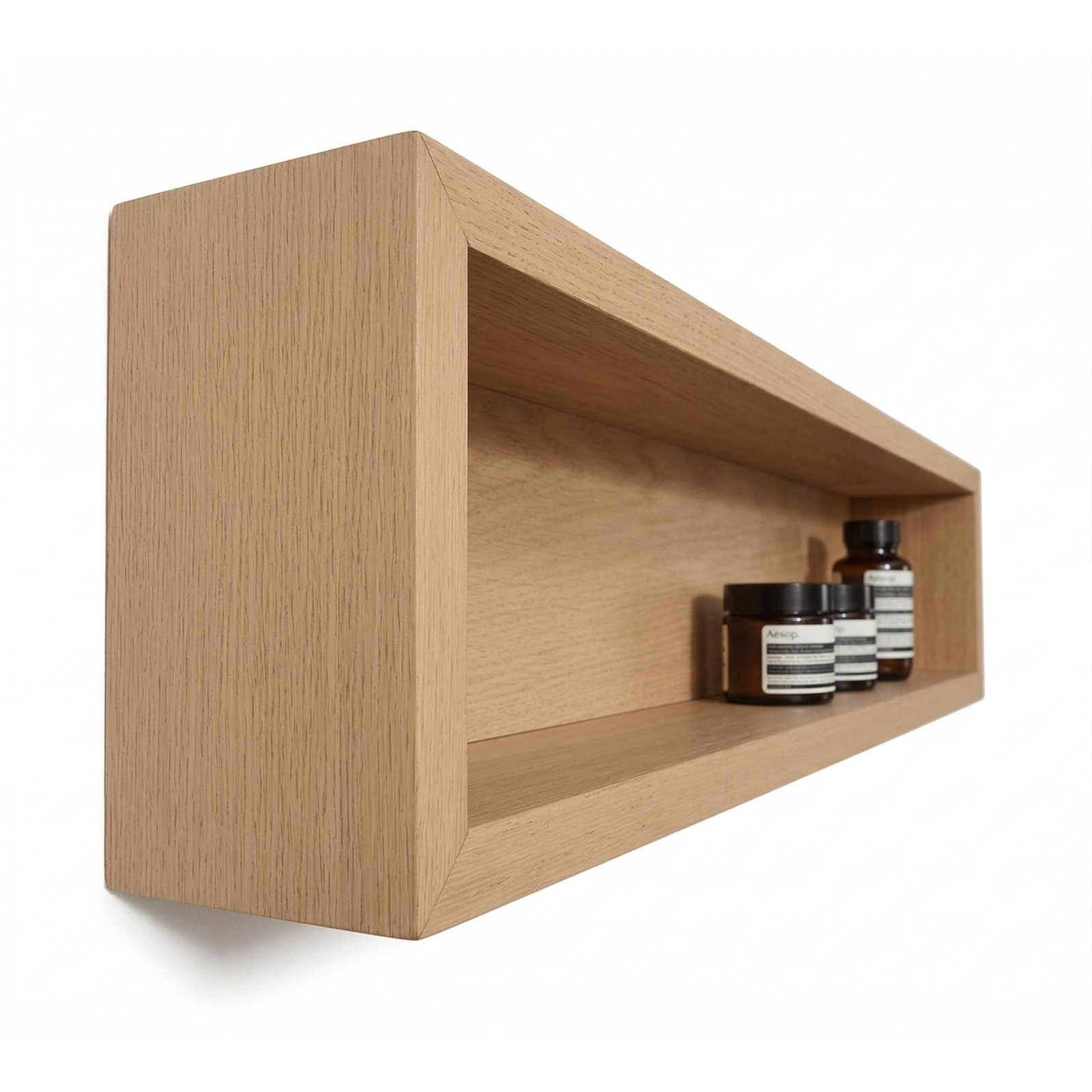 Natural Wood Wall-Mounted Bathroom Shelves, 5.75" H x 24.54" W x 5.125" D, Whitewash Oak