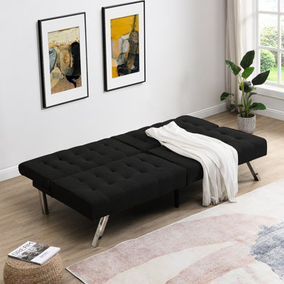 Black Bed With Wood Frame And Stainless Leg - Versatile For Different Rooms, 650Lbs Max Weight, 66.09In Depth X 33.2In Width 32.77In Height Wood Frame Space Saving Design, Fits Multiple Scenes, Easy
