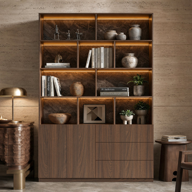 Bibliothèque Aashish H 92,5 po x l 63 po, Brun