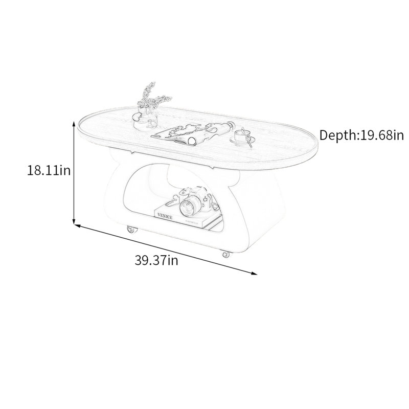 Table basse Minimalist, 18.11" H x 39.37" L x 19.68" W, Noir