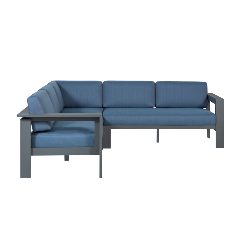 Elision 92'' Wide L-Shaped Metal with Cushions, Blue