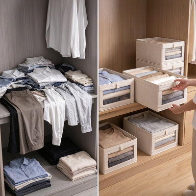 Organisateurs en lin et bacs de rangement avec fenêtre transparente, rangement en tissu pliable pour tablettes, chambre à coucher, salon, garde-manger, vêtements, jeans, jouets, couvertures