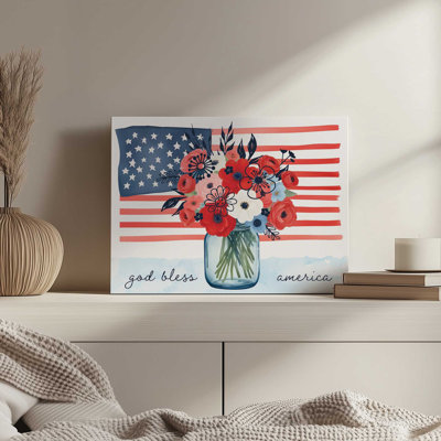 «Floral American Pot and Flag» par Nicole DeCamp, reproduction d'art