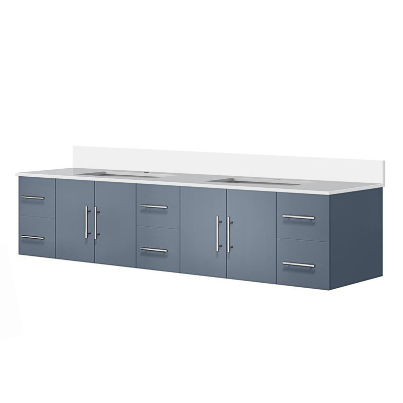84 po X P 22 po Meuble-lavabo double 4 portes avec plateau en marbre D, Gris foncé