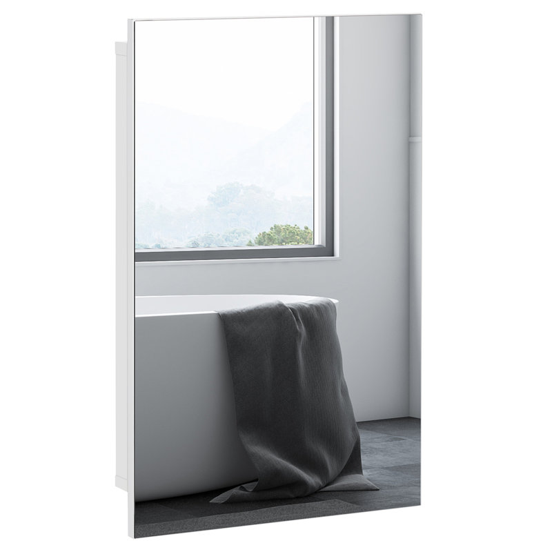 Armoire à pharmacie encastrée avec miroir, armoire de salle de bain à fixation murale avec porte simple et tablettes de rangement