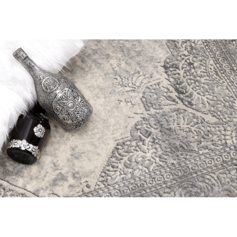 Rug Branch Soraya 2' x 6' (2'3" x 5'11") Grey/Beige Floral Medallion Indoor Runner Rug, Traditional, Low Pile, Stain-Resistant Hallway Carpet - Entryway, Mudroom, Bedroom, and Kitchen