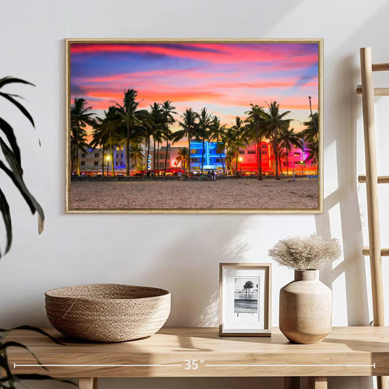 Miami Beach, États-Unis, 25 po x 17 po, Cadre flottant en bois naturel
