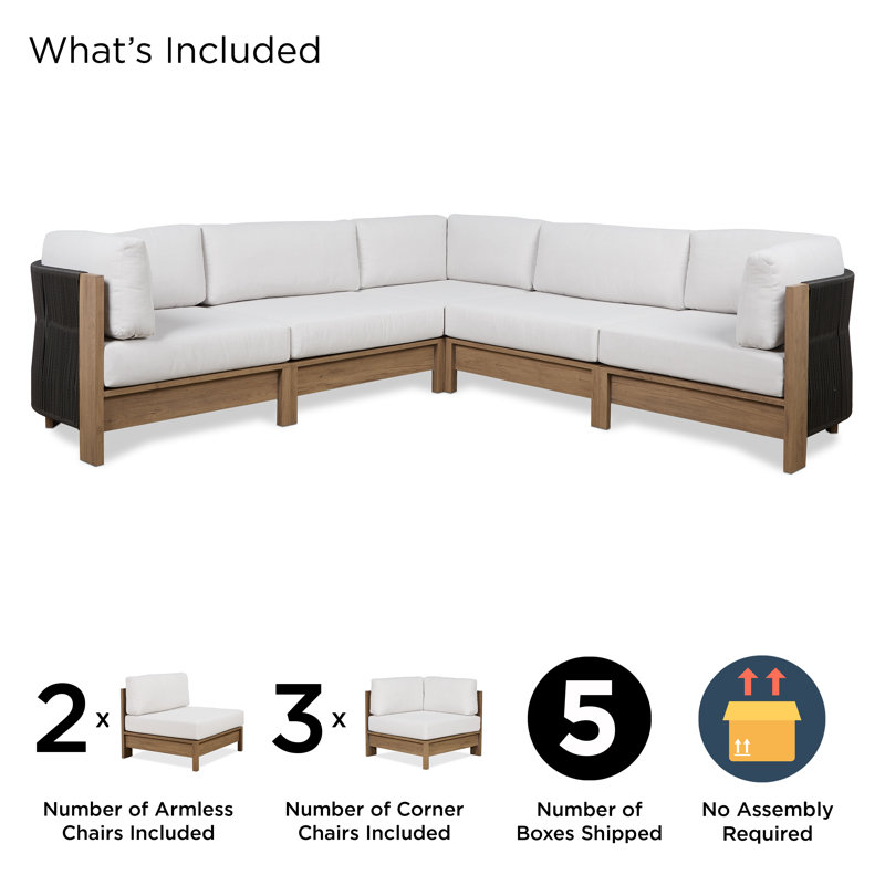 Stratton Outdoor 5-Piece Modular Patio Sectional In Beechwood With Sunbrella Cushions By Real Flame