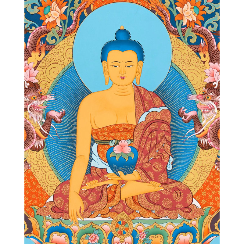 Bouddha Shakyamuni Thangka (Thangka sans brocart) | Avec couleur acrylique