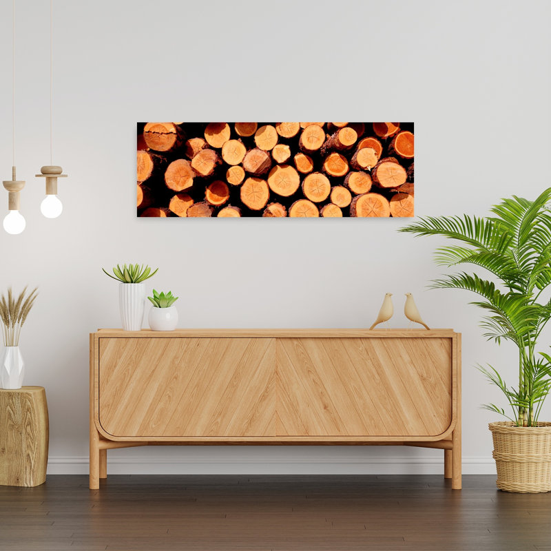 Bûches de bois, paysage industriel abstrait, art mural, H 12 po x l 36 po