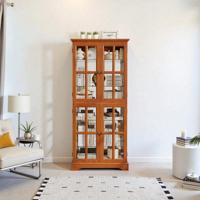 Vitrine Curio avec portes en verre, vitrine antique avec tablettes réglables et ampoule E26