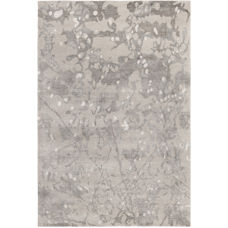 Tapis tibétain noué à la main en viscose / laine / coton à motif abstrait fumée, Rectangle 6 pi x 9 pi