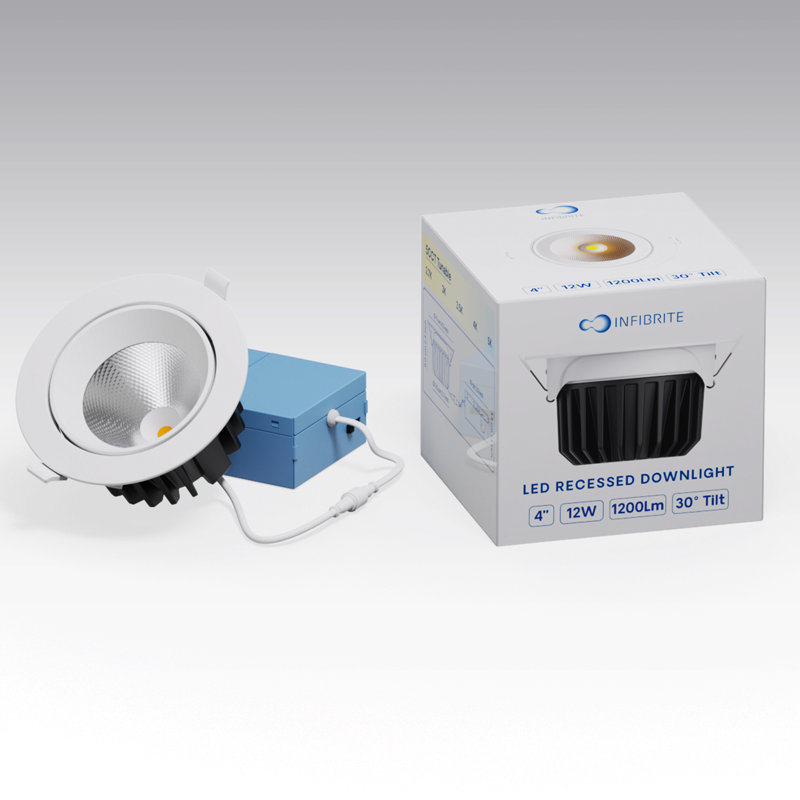 Cardan encastré 4 po à DEL, 12 W, faisceau réglable de 24 degrés, 5 CCT sélectionnable, intensité réglable Triac
