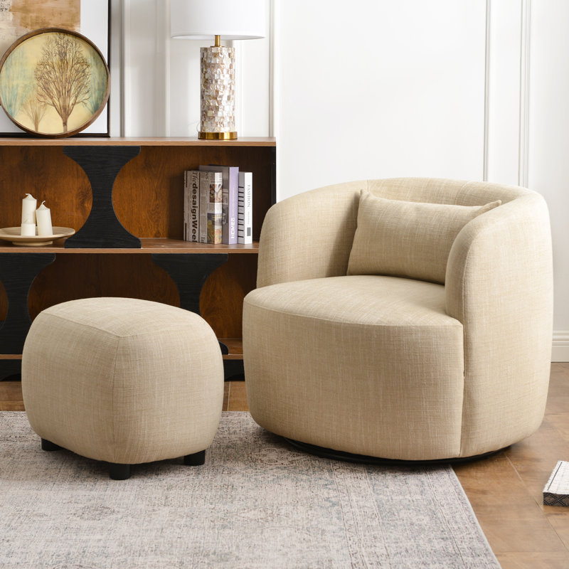 Fauteuil pivotant rembourré en lin avec repose-pieds, Blé