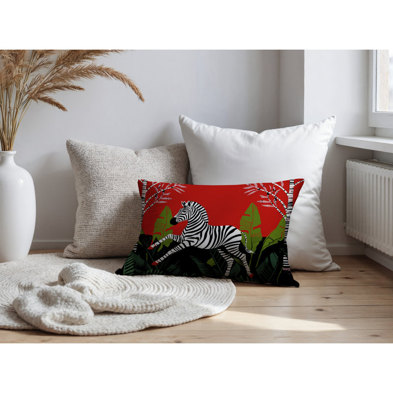 Oreiller rectangulaire intérieur / extérieur Asty, Rouge, Rectangulaire H 18 po x l 25 po