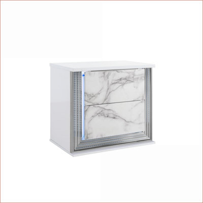 Moon White Marble Modern Nightstand with LED Lights