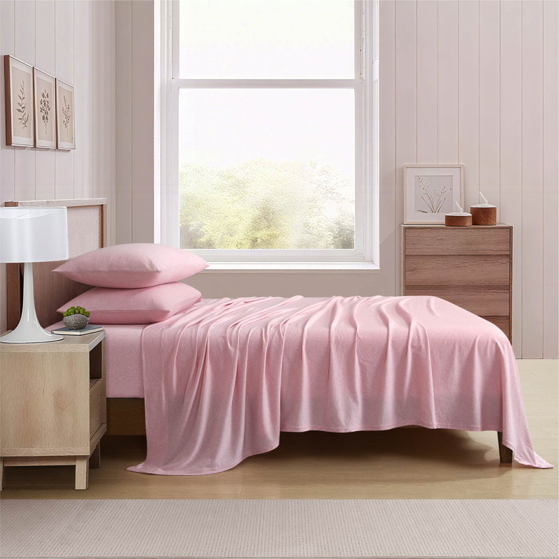 Aeropostale Cotton-Rich Heathered Jersey 3 Piece Sheet Set – Soft T-Shirt Feel, Heathered Pink, Twin, Pink