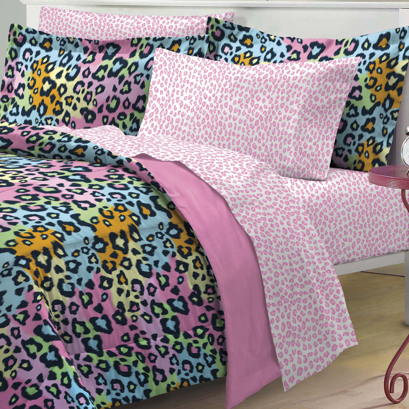 Twin Pink and Multicolor Microfiber Reversible Bed in a Bag Set