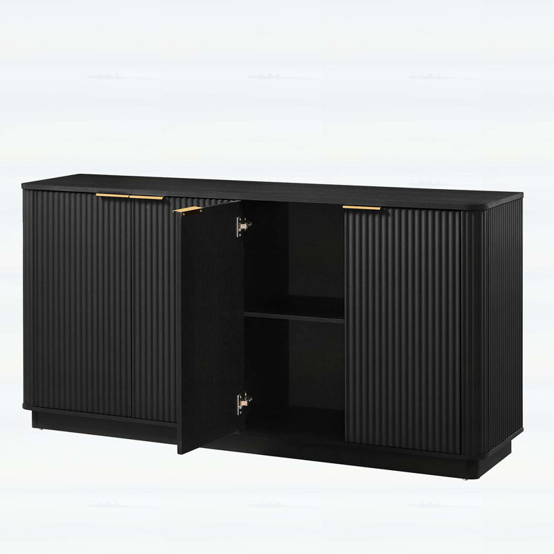 Buffet à rayures verticales avec rangement, forme ondulée, Noir