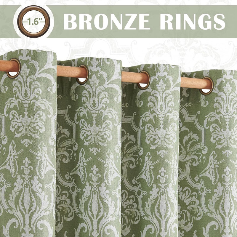Rideaux obscurcissant pour chambre à coucher avec rideaux verts à motif damassé à œillets, L 52 po x L 63 po