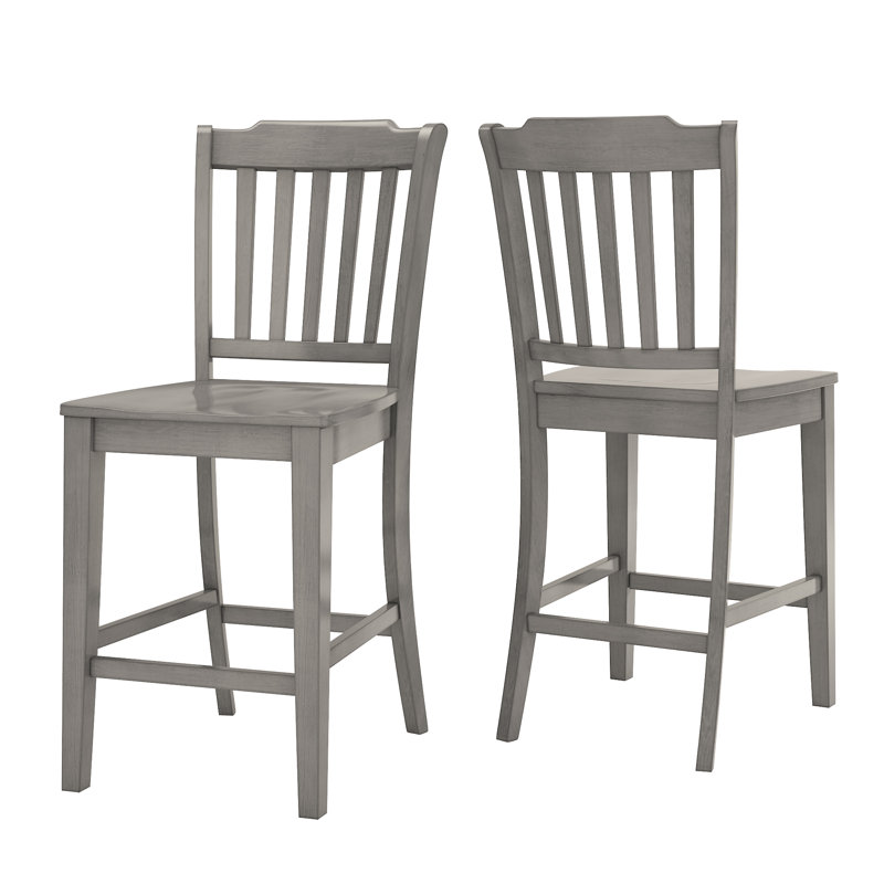 Fortville Solid Wood Counter/Bar Stool, Antique Gray, Counter Stool (24" Seat Height)