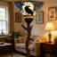 Lampe sur pied en verre coloré de style Tiffany avec corbeau et pleine lune, lampe torchère fabriquée à la main pour Halloween et décoration gothique