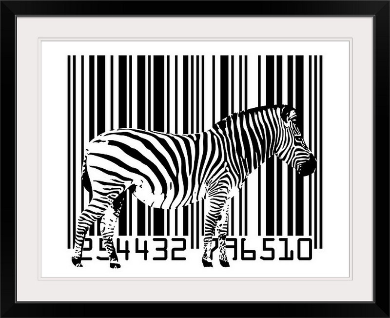 «Francy Zebra Barcode» par Michael Tompsett, impression, H 35 po x l 44 po x p 1 po, Cadre noir