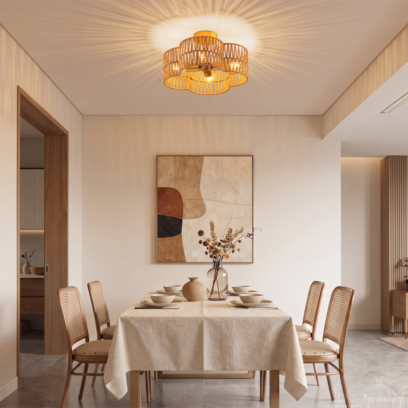 16.5" 4-Light Woven Rattan Semi Flush Mount Ceiling Light